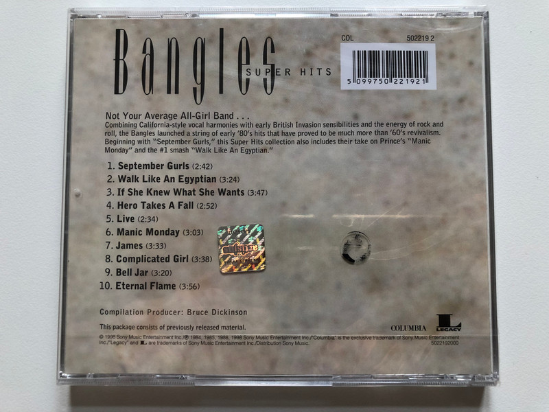 Bangles – Super Hits / Features ''Walk Like An Egyptian'', ''If She Knew What She Wants'' and ''Manic Monday'' / Columbia Audio CD 1998 / COL 502219 2