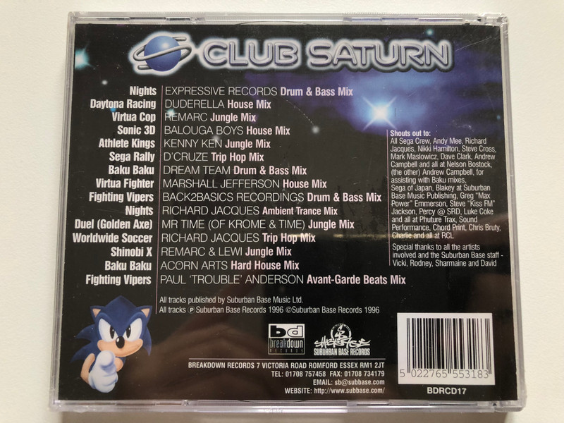 Club Saturn / A Collection Of Club Remixes From: Marshall, Jefferson, Kenny Ken, Paul 'Trouble' Anderson, Back 2 Basics, Remarc Plus Many More / Includes playable demos of: Nights / Breakdown Records 2x Audio CD 1996 / BDRCD17