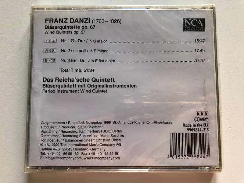 Franz Danzi - Blaserquintette op. 67 - Das Beicha'sche Quintett / New Classical Adventure Audio CD 1999 / 9909844-215