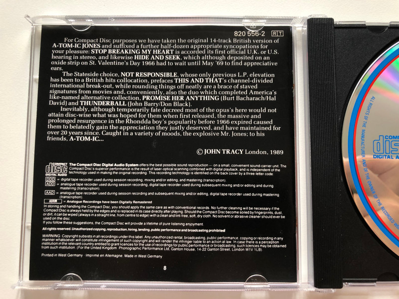 A-tom-ic Jones / London Records Audio CD 1989 Stereo / 820 556-2