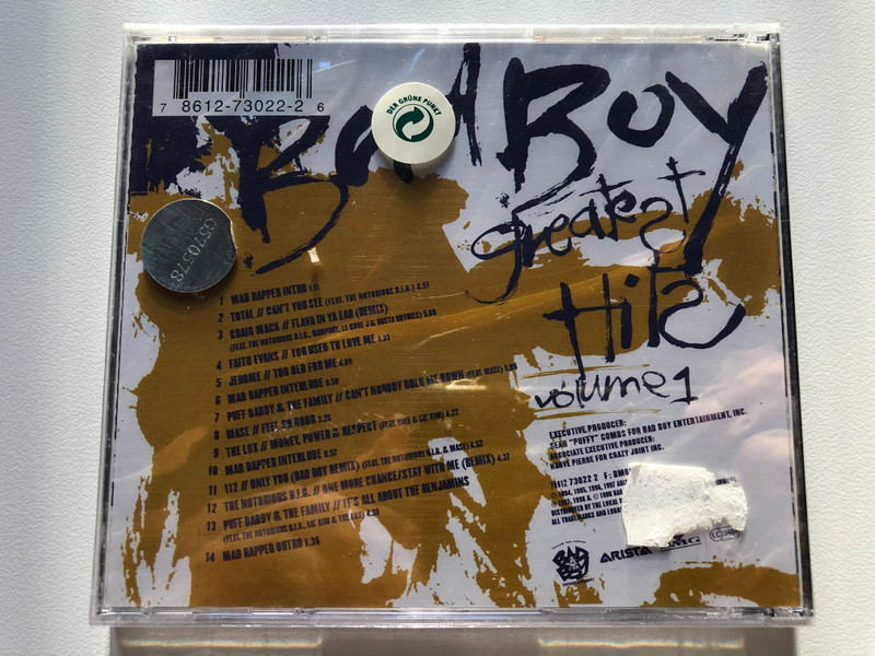 Various – Bad Boy Greatest Hits Volume 1  Bad Boy Records, BMG, Arista CD Audio 1998 (786127302226)