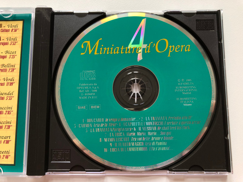 Miniature d'Opera 4 / Don Carlo, La Traviata, Carmen, I Capuleti E I Montecchi, Il Messiah, La Tosca, Manon Lescaut, Flauto Magico, Lucia Di Lammermoor - Interpretate da: Giuseppe Di Stefano, Maria Callas... / AlfaDelta Audio CD 1995 / AD-3406