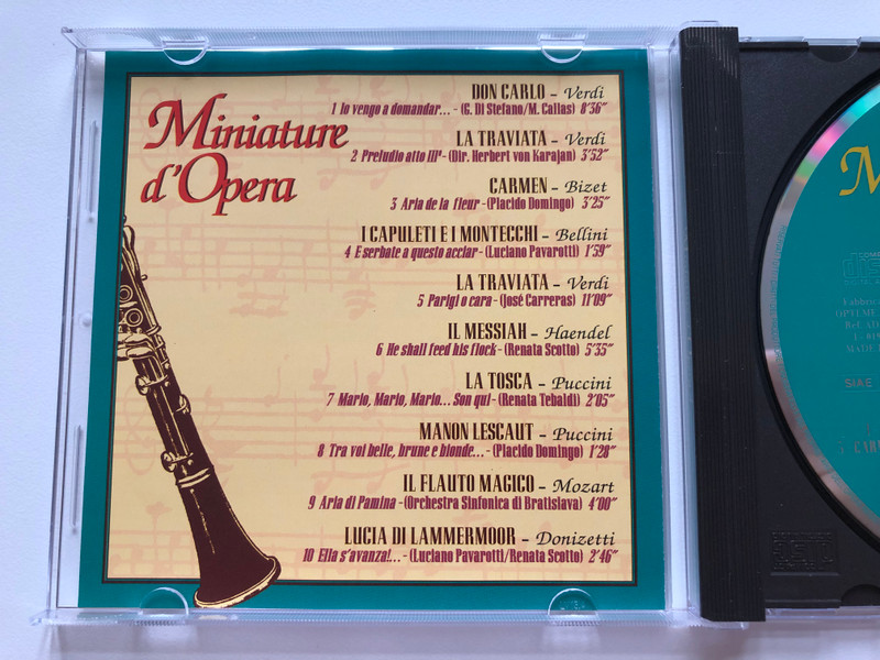 Miniature d'Opera 4 / Don Carlo, La Traviata, Carmen, I Capuleti E I Montecchi, Il Messiah, La Tosca, Manon Lescaut, Flauto Magico, Lucia Di Lammermoor - Interpretate da: Giuseppe Di Stefano, Maria Callas... / AlfaDelta Audio CD 1995 / AD-3406