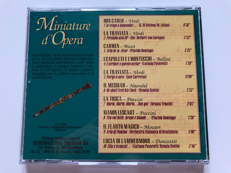 Miniature d'Opera 4 / Don Carlo, La Traviata, Carmen, I Capuleti E I Montecchi, Il Messiah, La Tosca, Manon Lescaut, Flauto Magico, Lucia Di Lammermoor - Interpretate da: Giuseppe Di Stefano, Maria Callas... / AlfaDelta Audio CD 1995 / AD-3406