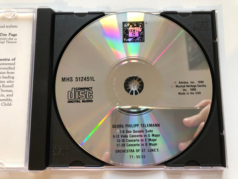 Orchestra Of St. Luke's – Telemann / Don Quixote Suite, Viola Concerto, Concerto for Two Flutes and Two Oboes, Concerto for Flute, Oboe d'Amore, and Viola d'Amore / Musical Heritage Society Audio CD 1990 / MHS 512451L