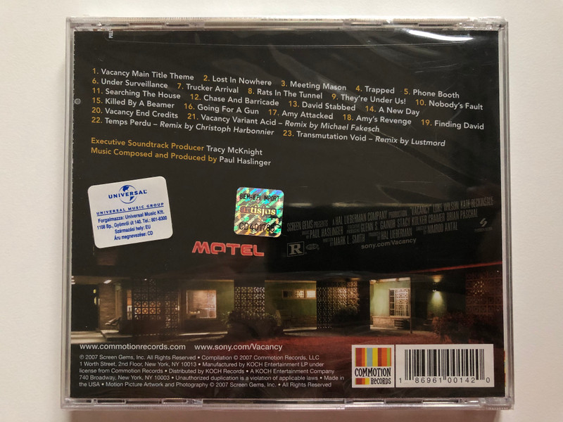 Paul Haslinger – Vacancy (Film Soundtrack)  Commotion Records CD Audio 2007 (186961001420)