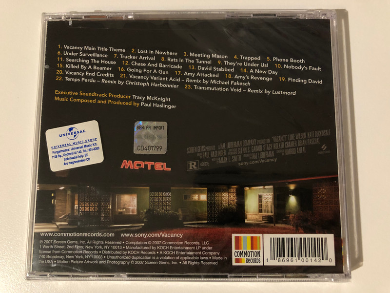 Paul Haslinger – Vacancy (Film Soundtrack) / Commotion Records CD Audio 2007