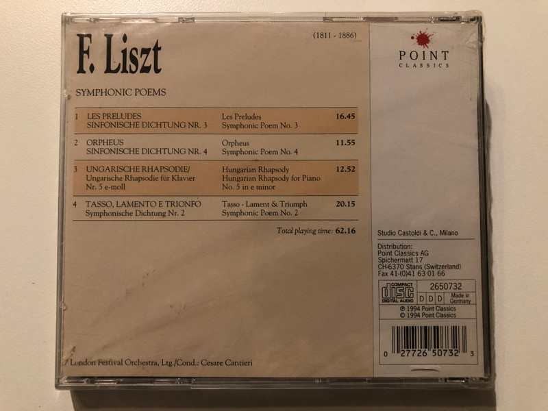 Liszt – Symphonic Poems / London Festival Orchestra, Cond.: Cesare Cantieri / Point Productions Audio CD 1994 / 2650732