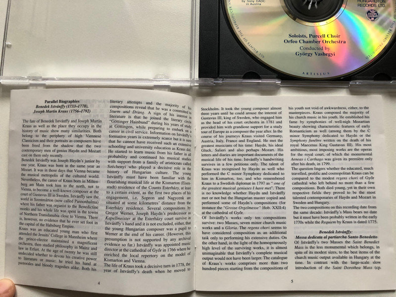 Istvánffy - Messa Dedicata al Patriarcha Santo Benedetto, Kraus - Requiem / Szilvia Hamvasi, Noémi Kiss, Judit Németh, Péter Drucker, István Kovács, Pál Benkő, Purcell Choir / Hungaroton Classic Audio CD 1998 Stereo / HCD 31782