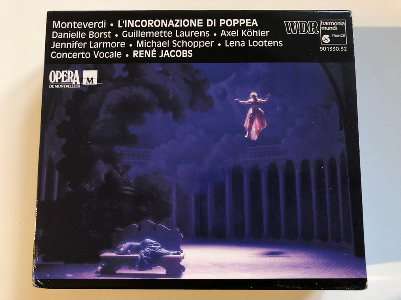 Monteverdi - L'Incoronazione di Poppea / Danielle Borst, Guillemette Laurens, Axel Kohler, Jennifer Larmore, Michael Schopper, Lena Lootens / Concerto Vocale - René Jacobs / Harmonia Mundi 3x Audio CD 1990 / HMC 901330.32