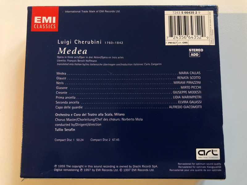 Cherubini - Medea / Maria Callas, Renata Scotto, Miriam Pirazzini, Mirto Picchi, Orchestra E Coro Del Teatro Alla Scala Di Milano, Tullio Serafin / EMI Classics 2x Audio CD 1997 Stereo / 724356643529