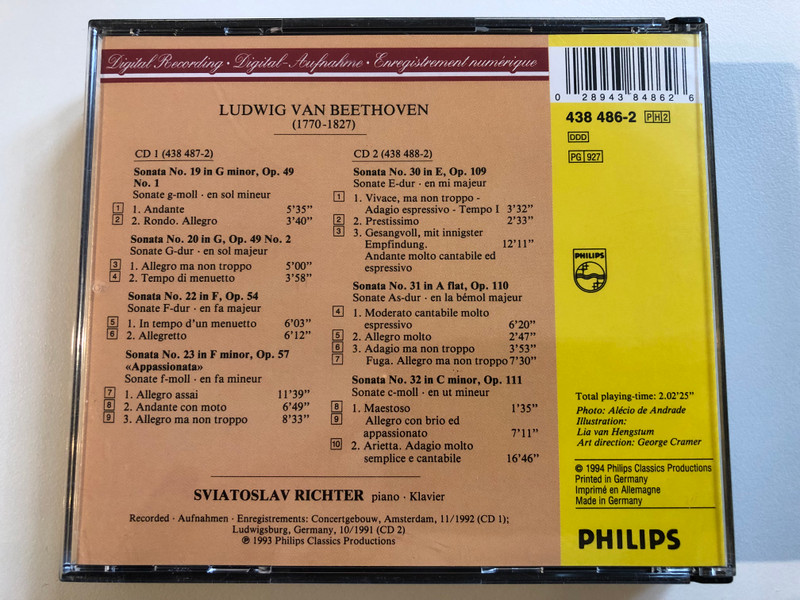 Richter - The Authorised Recordings - Beethoven I / Philips Digital Classics / Philips 2x Audio CD 1994 / 438 486-2