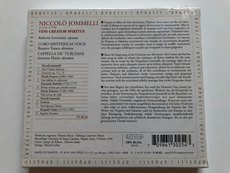 Tesori Di Napoli - Vol. 9 - Jomelli - Veni Creator Spiritus / Roberta Invernizzi, Mysterium Vocis, Cappella De'Turchini, Antonio Florio / Opus 111 Audio CD 1999 / OPS 30-254