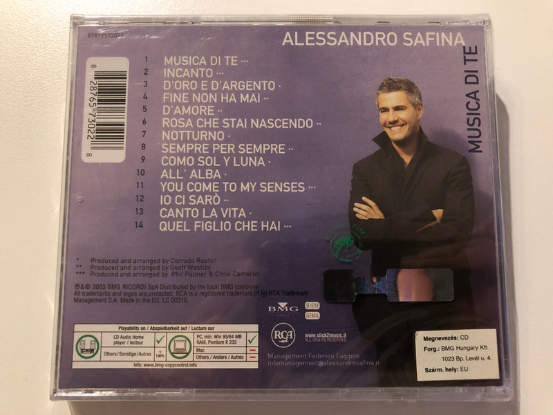 Alessandro Safina – Musica Di Te / RCA Audio CD 2003 / 82876573022