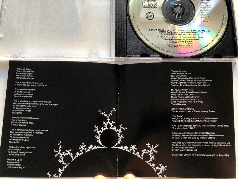 Michael Oldfield – Heaven's Open / Virgin Audio CD 1991 Stereo / CDV 2653
