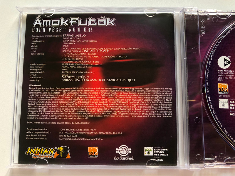 Ámokfutók ‎– Soha Véget Nem Ér! / Including Hits: Maradj Velem, Soha Véget Nem Ér, Te Vagy Minden Álmom / DSH Records Audio CD 2003 / DSH-R-374 0001-2