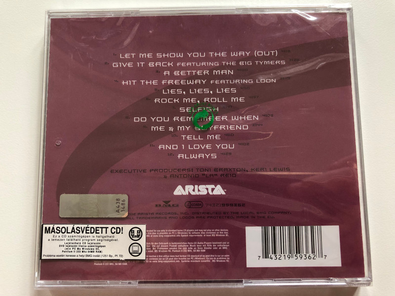 Toni Braxton – More Than A Woman / Includes ''Hit The Freeway'' (Featuring Loon), ''Lies, Lies, Lies'', ''Give It Back'' (Featuring The Big Tymers), ''A Better Man'' / ARISTA Audio CD 2002 / 74321959362