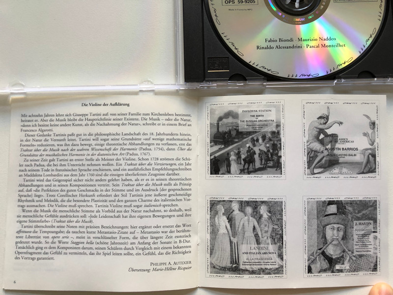 Tartini - Five Sonatas For Violin And Basso Continuo; Staggion Bella; Didone Abbandonata / Fabio Biondi, Maurizio Naddeo, Rinaldo Alessandrini, Pascal Montheillet / Opus 111 Audio CD 1992 / OPS 59-9205