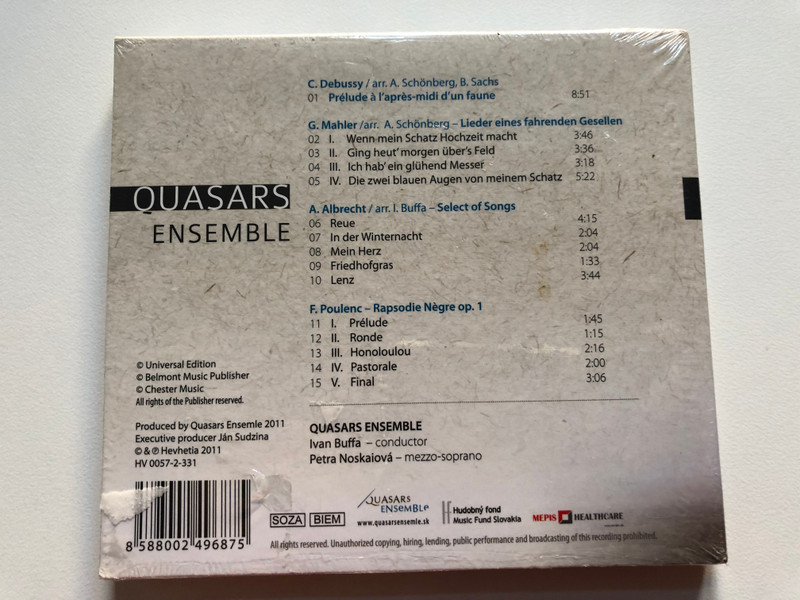 C. Debussy, G. Mahler, A. Albrecht, F. Poulenc - Quasars Ensemble, Ivan Buffa, Petra Noskaiová – Quasars Ensemble  Hevhetia Audio CD 2011
