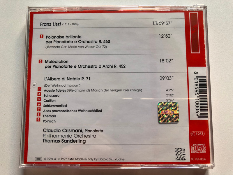Franz Liszt L'Albero di Natale  Darpro Audio CD 1997 