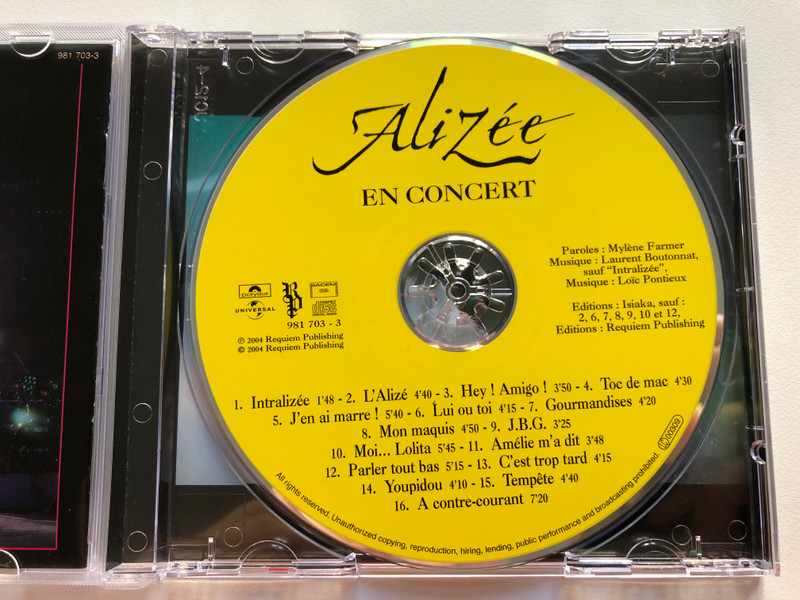 Alizée – En Concert / Polydor Audio CD 2004 / 981 703 - 3