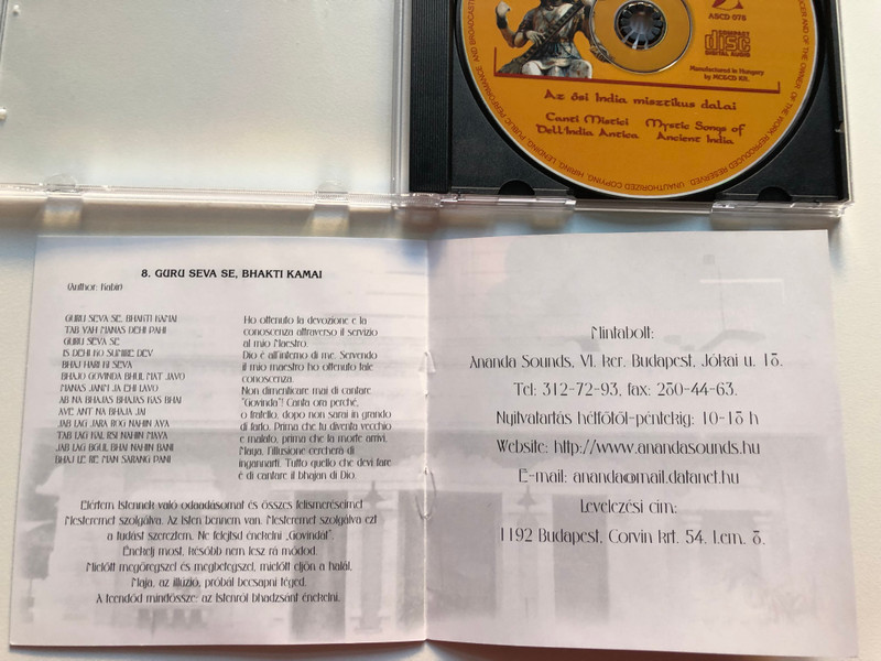 Shakti Vilas - Bhajans / Az osi India misztikus dalai = Mystic Songs of Ancient India / Ananda Sounds Audio CD 2003 / ASCD 078