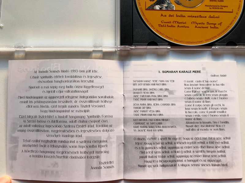 Shakti Vilas - Bhajans / Az osi India misztikus dalai = Mystic Songs of Ancient India / Ananda Sounds Audio CD 2003 / ASCD 078
