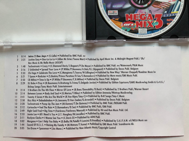 2 Dee Jays – Megamix 3 / Zhi-Vago, DJ Bobo, Technotronic, 2 Unlimited, 2 Brothers On The 4th Floor, CB Milton, Twenty 4 Seven, Right Said Fred / Non Stop Dance Hits / Record Express Audio CD 1996 / REC 931.694-2