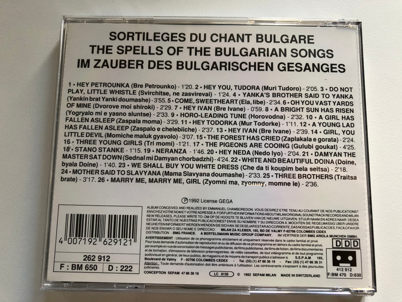 Sortileges du chant Bulgare  The spells of the Bukgarian Songs  Bertelsmann Music Group Audio CD 1992