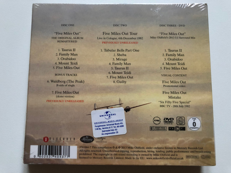 Mike Oldfield – Five Miles Out / 2-CD, 1-DVD Deluxe Edition / Universal Music Catalogue 2x Audio CD + DVD Video 2013 / 374 044-7