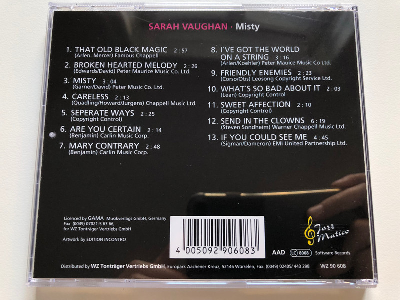 SARAH VAUGHAN MISTY  Software Audio CD