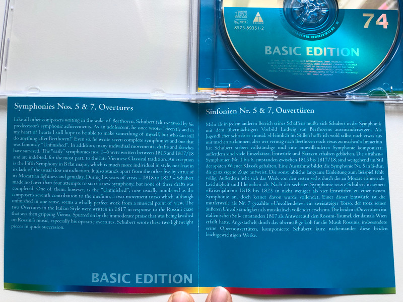 Schubert - Symphony No. 5, Symphony No. 7, Overtures / Royal Concertgebouw Orchestra, Nikolaus Harnoncourt / Basic Edition - 74 / TELDEC Audio CD 2001 / 8573-89351-2