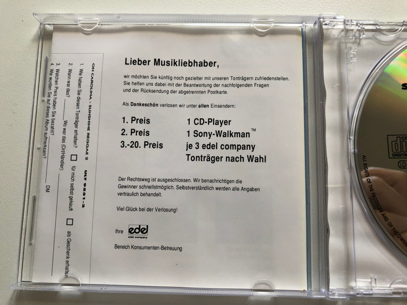 Oh Carolina - Sunshine Reggae 2 / Sweat (A-La-La-La-La-Long), Bacardi Feeling, Sunshine Reggae, Iron Lion Zion, I Got U Babe, and many others / Ultrapop Audio CD 1993 / ULT 9551-2 