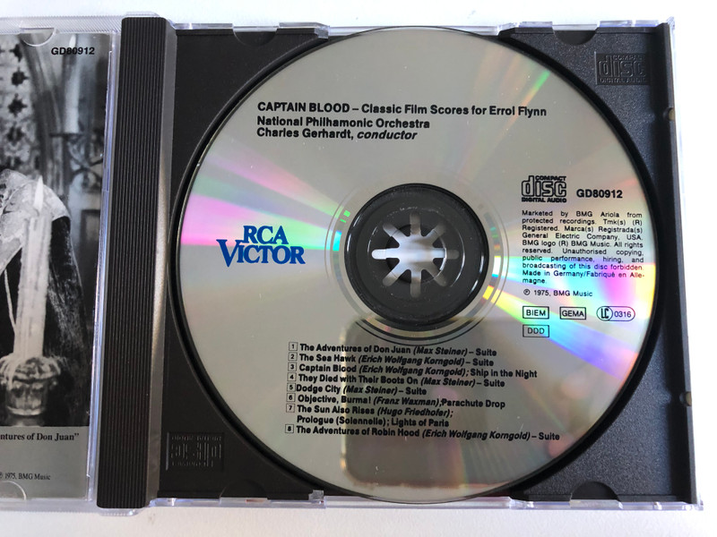National Philharmonic Orchestra • Charles Gerhardt – Captain Blood — Classic Film Scores For Errol Flynn  RCA Victor, BMG Classics CD Audio 1991 (0035628091222