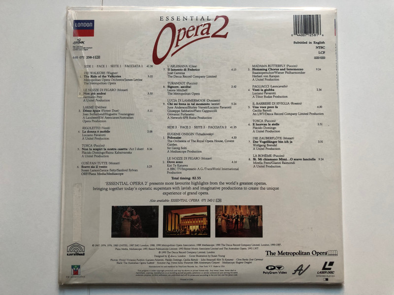 Various ‎– Essential Opera 2  Decca, PolyGram TV LaserDisc CD Video 1993 (044007125816