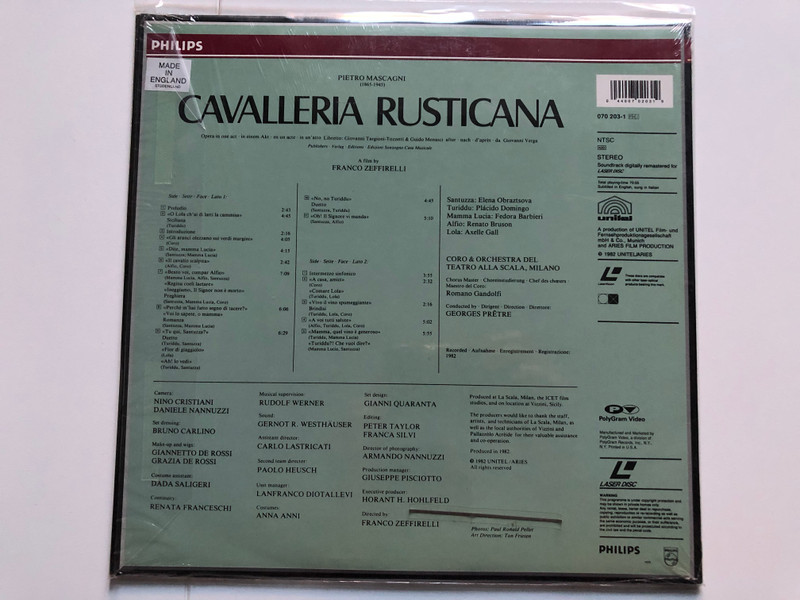 Mascagni Cavalleria Rusticana Obraztsova , Domngo and Bruson  LaserDisc CD VIdeo 1982 (044007020319