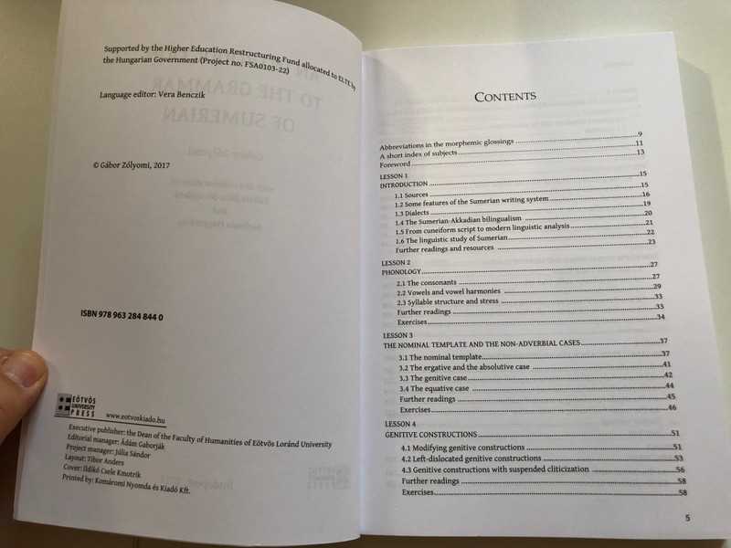 An Introduction to the Grammar of Sumerian  Gábor Zólyomi  ELTE BTK  2017 (9789632848440)