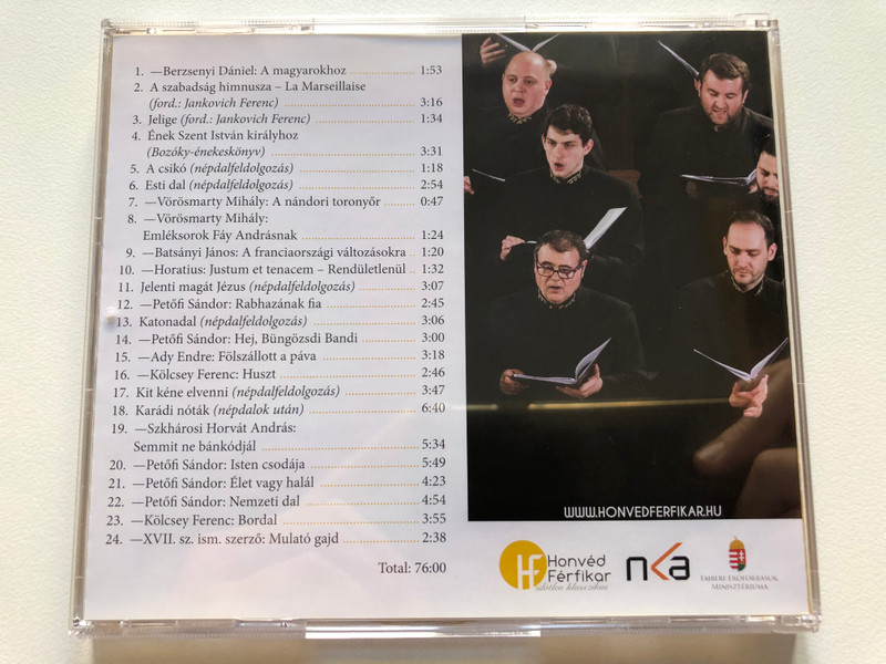 Kodaly Zoltan Ferfikarok - Kozremukodik Tarko Tamas (trombita), Nagy Sebestyen (kisdob), Szolot Enekel: Banky Matyas, Boross Tibor, Decsi Andras, Gaal Csaba, Vezenyel: Strausz Kalman / Honved Ferfikar Audio CD 2018 / HECD 005