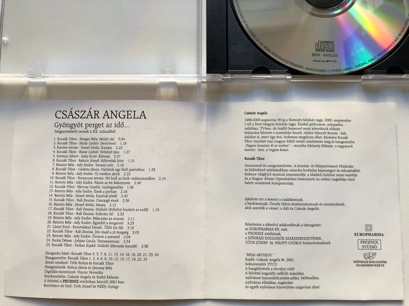 Csaszar Angela - Megzenesitett versek - Gyongyot perget az ido... / Phoenix Studio Audio CD 2001 / 5999880445016