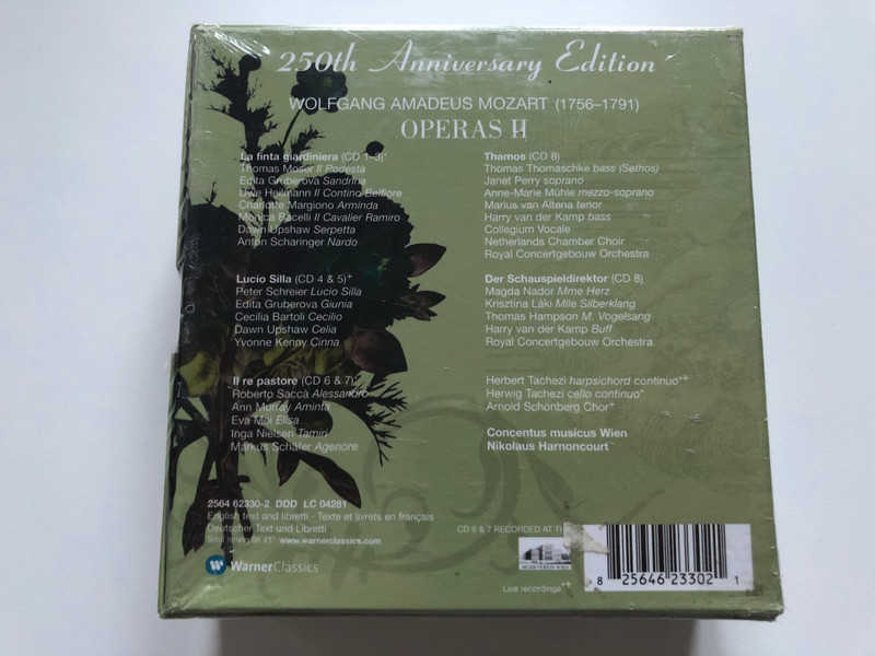 Mozart - 250th Anniversary Edition - Operas II: La Finita Giardiniera, Lucio Silla, Il Re Pastore, Thamos, Der Schauspeildirektor / Concentus Musicus Wien, Nikolaus Harnoncourt / Warner Classics 8x Audio CD 2005, Box Set / 2564 62330-2