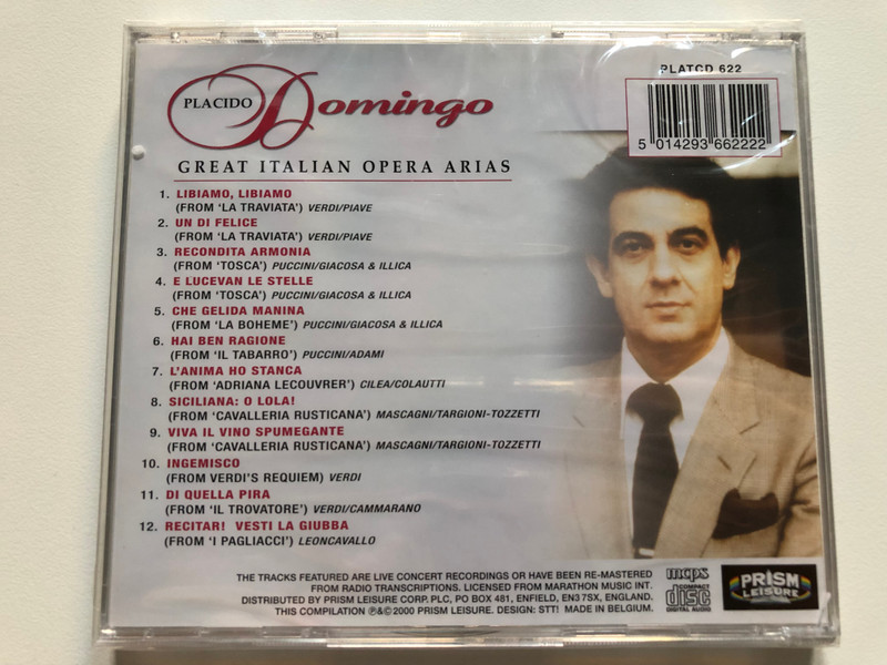 Placido Domingo – Great Italian Opera Arias / Prism Leisure Audio CD 2000 / PLATCD622