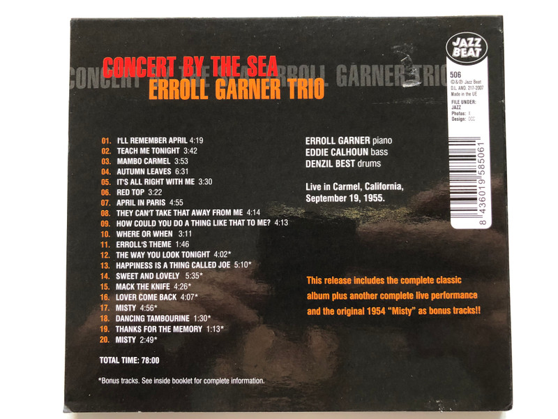 Concert By The Sea - Erroll Garner - Recorded In Actual Performance At Carmel, California / Jazz Beat Audio CD 2007 / 506