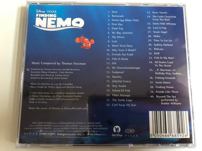 Finding Nemo (An Original Soundtrack) - Music By Thomas Newman / Includes ''Beyond The Sea'' by Robbie Williams / Walt Disney Records Audio CD 2003 / 5050466-6859-2-6 