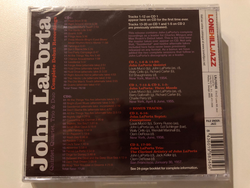 John Laporta - Complete Debut Recordings - Quintet, Quartet, Trio & Duo / Lone Hill Jazz 2x Audio CD / LHJ10345