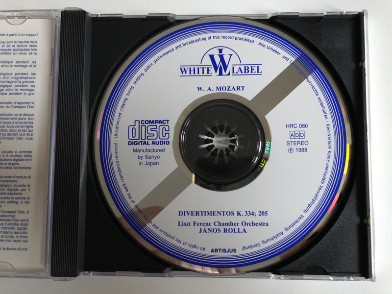 W.A. Mozart - Two Divertimentos In D Major K.334 & 205 / Liszt Ferenc Chamber Orchestra / White Label / Hungaroton Audio CD 1988 Stereo / HRC 080 