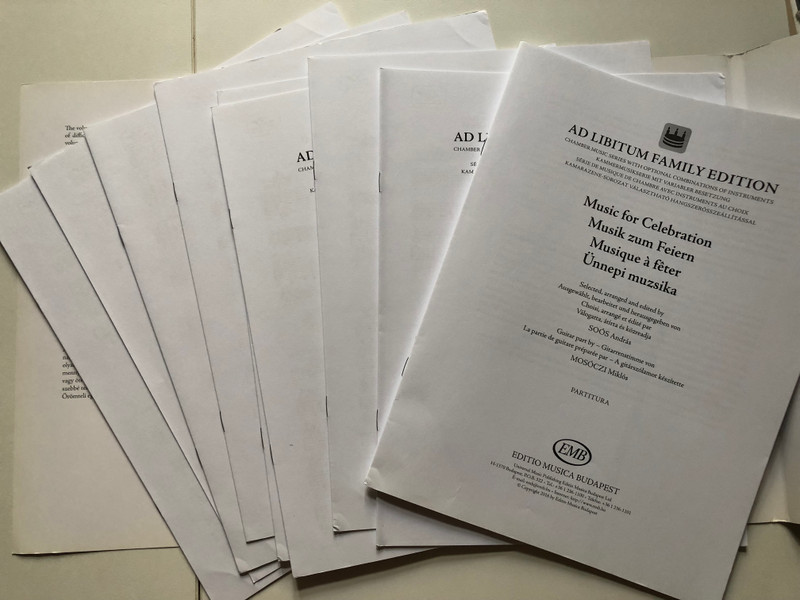 Music for Celebration, Chamber music series with optional combinations of instruments, score and parts / Soós András Guitar part by Mosóczi Miklós / Editio Musica Budapest Zeneműkiadó / 2016 (9790080149638)