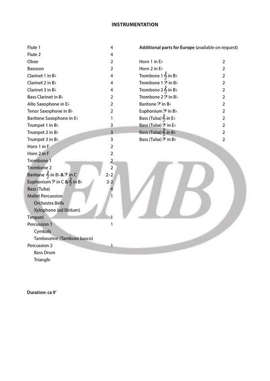 Farkas Ferenc: Early Hungarian Dances from the 17th century, for concert band, score / Zempléni László / Universal Music Publishing Editio Musica Budapest / 2016