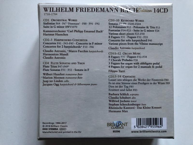 Wilhelm Friedemann - Bach Edition / Brilliant Classics 14x Audio CD 2018 / 95596