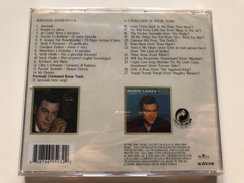 Mario Lanza - Serenade/A Cavalcade Of Show Tunes / Two Original Albums On One CD / BMG Audio CD 2004 / 82876 625932