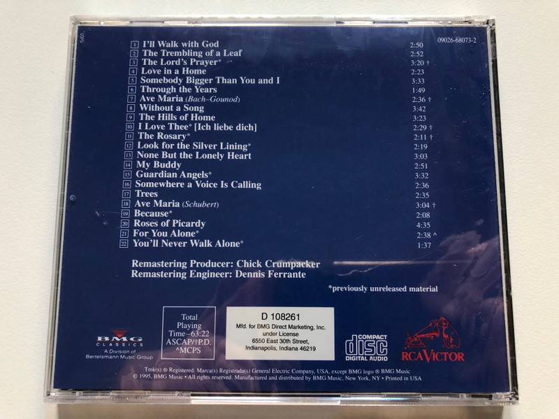 Mario Lanza – You'll Never Walk Alone / RCA Victor Audio CD 1995 / 09026-68073-2